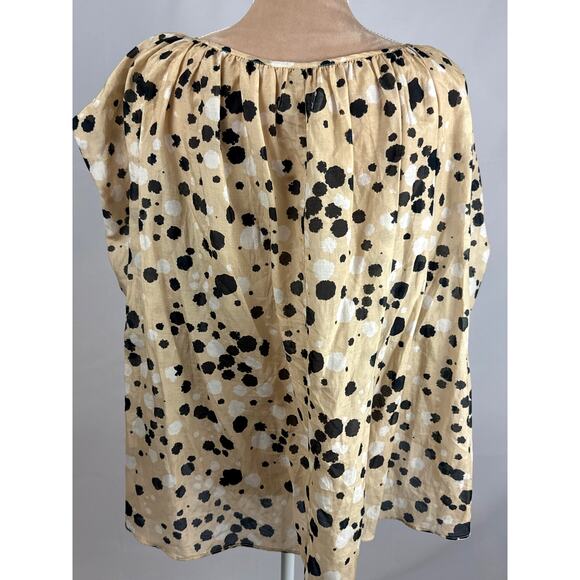 Psophia Womens Sz Small Silk Blend Top Oversized Boxy Flow Tan Dotted Deisgner - Picture 7 of 10